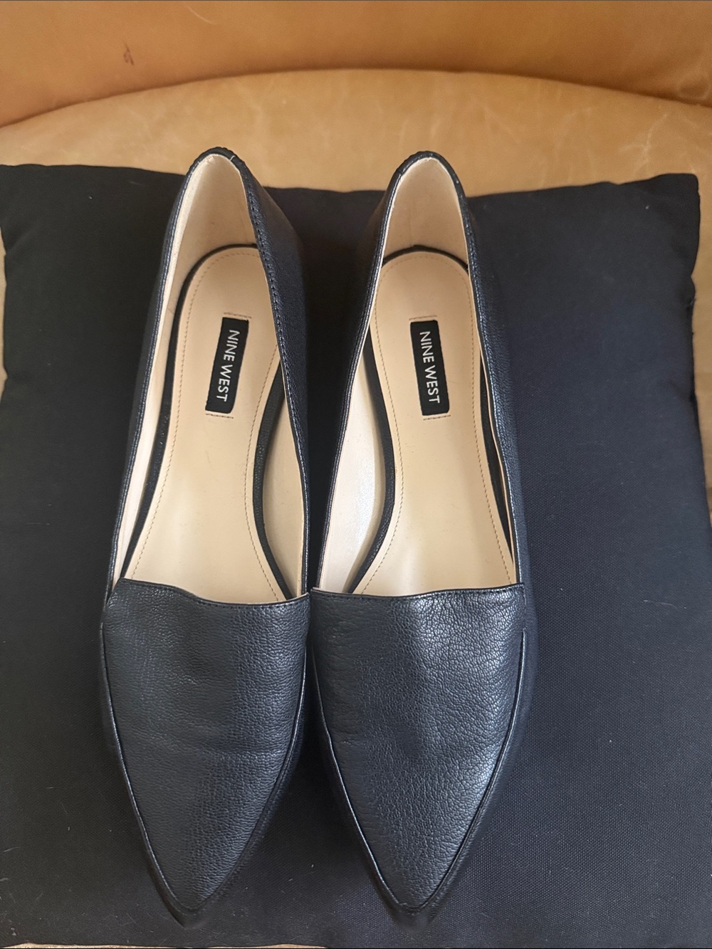 Nine West Black Pointed Leather-Look Flats